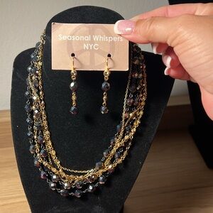 Seasonal Whispers Authentic Black/Goldtone Multi-Strand Necklace Set